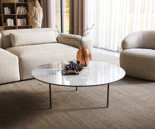 DELIFE Konferenčný stolík Edge okrúhly 100×100 cm keramika Onyx Pearl Trive kov čierna