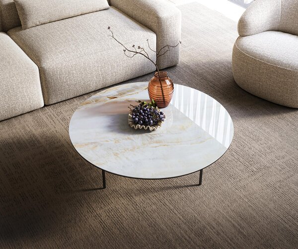 DELIFE Konferenčný stolík Edge okrúhly 100×100 cm keramika Onyx Pearl Trive kov čierna