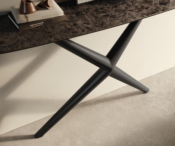 DELIFE Konzolový stolík Edge zaoblený 140×40 cm keramika Emperador Extra Lucidato tmavohnedá Estelo kov čierna