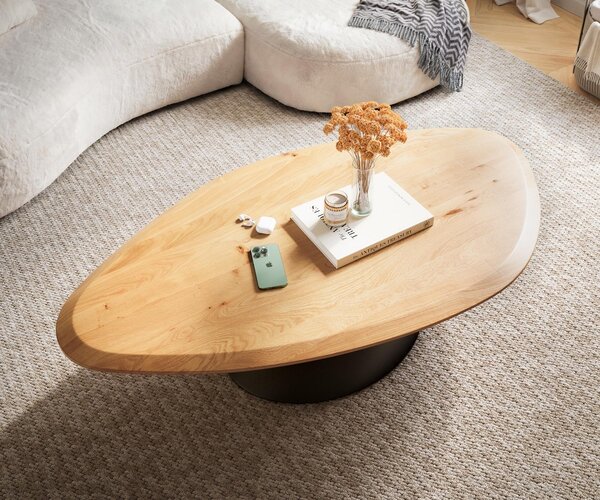 DELIFE Konferenčný stolík Edge organický 140×76 cm dub prírodný Flow-Edge Conis kov čierna