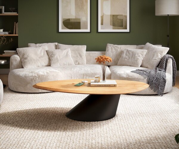 DELIFE Konferenčný stolík Edge organický 140×76 cm dub prírodný Flow-Edge Conis kov čierna