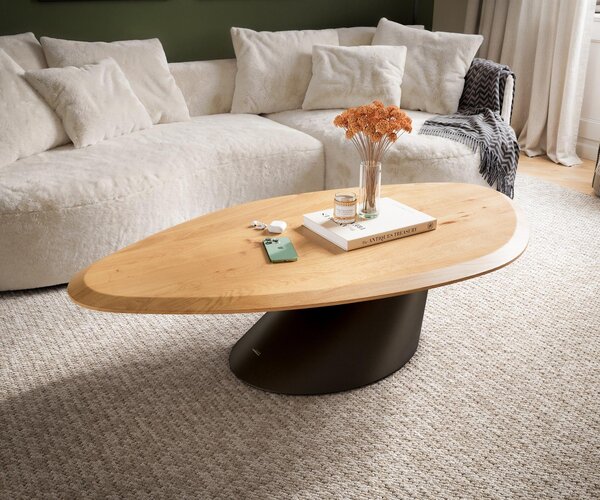 DELIFE Konferenčný stolík Edge organický 140×76 cm dub prírodný Flow-Edge Conis kov čierna