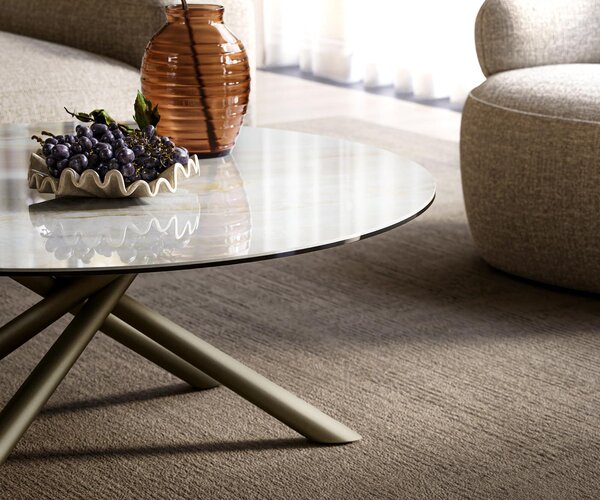 DELIFE Konferenčný stolík Edge okrúhly 100×100 cm keramika onyx perla Sarity kov titánová farba efekt