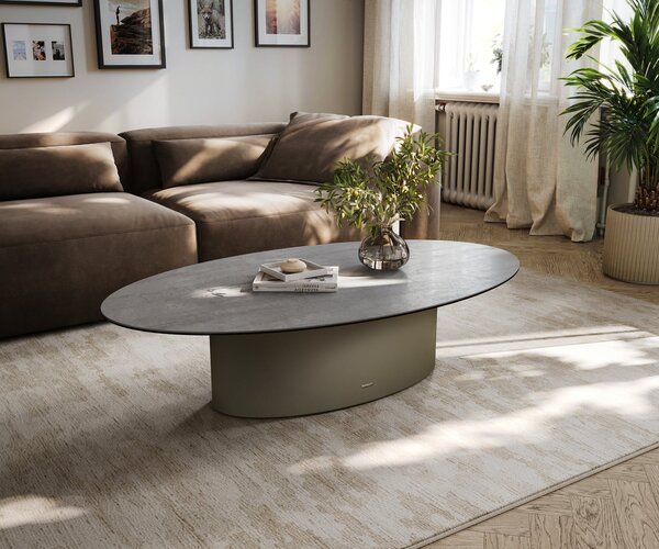 DELIFE Konferenčný stolík Edge oválny 140×80 cm keramika betónová sivá Casilda titánová farba