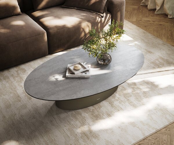 DELIFE Konferenčný stolík Edge oválny 140×80 cm keramika betónová sivá Casilda titánová farba