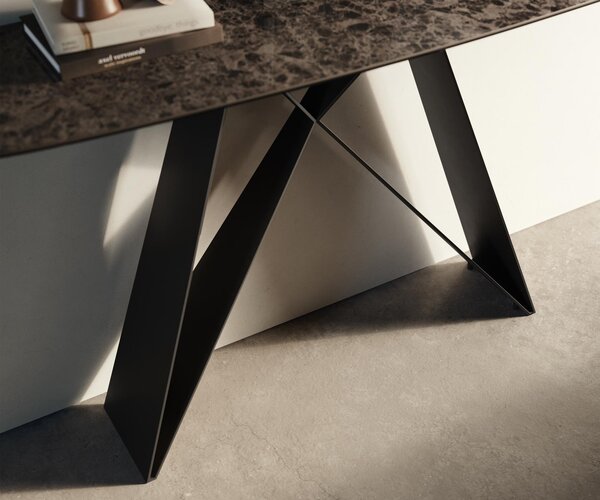 DELIFE Konzolový stolík Edge zaoblený 140×40 cm keramika Emperador Extra Lucidato tmavohnedá Velio kov čierna