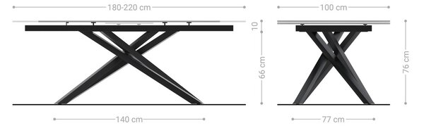 DELIFE Jedálenský stôl Edge zaoblený 180-220×100 cm keramika emperador extra leštená tmavohnedá krížová podstava hranatý titánová farba rozkladací