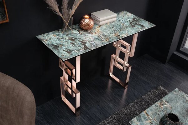 Invicta Interior - Dizajnový konzolový stolík ATLANTIS 100 cm, tyrkysová keramika v mramorovom vzhľade