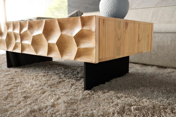 DELIFE Konferenčný stolík Solu 120x70 cm dub prírodný 4 zásuvky závesná kovová podstava čierna 3D čelá