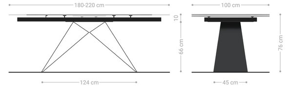 DELIFE Jedálenský stôl Edge zaoblený 180-220×100 cm keramika Emperador Extra Lucidato tmavohnedá podstava v tvare V plochá oceľ čierna rozkladací