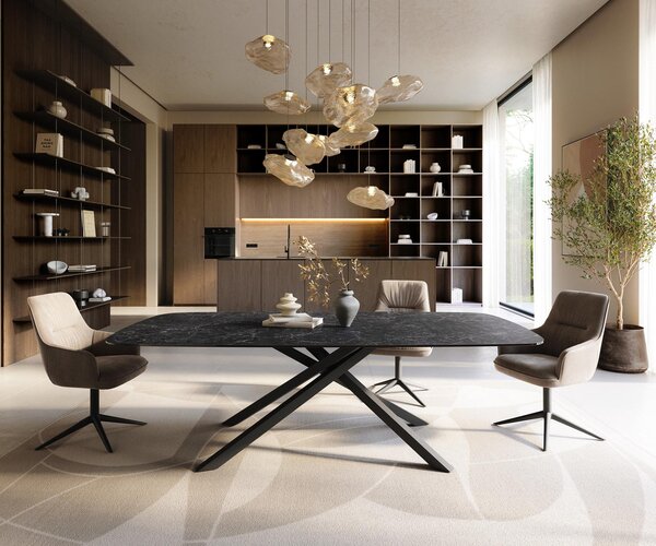 DELIFE Jedálenský stôl Edge zaoblený 240×120 cm keramika Laminam® Nero Greco antracitová krížová podstava hranatý čierna