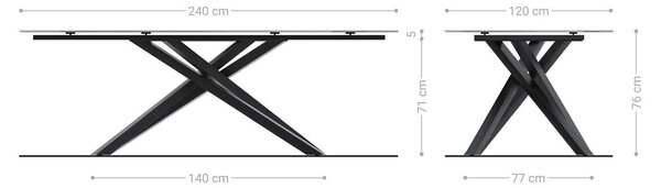 DELIFE Jedálenský stôl Edge zaoblený 240×120 cm keramika Laminam® Nero Greco antracitová krížová podstava hranatý čierna