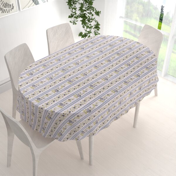 Biante Bavlnený oválny obrus Sandra SA-348 Sivé popínavé kvety a modré pruhy 100x140 cm