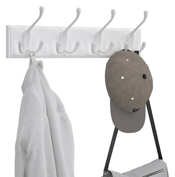 SONGMICS Nástenný vešiak 4 háčiky 40 cm biely