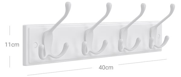 SONGMICS Nástenný vešiak 4 háčiky 40 cm biely