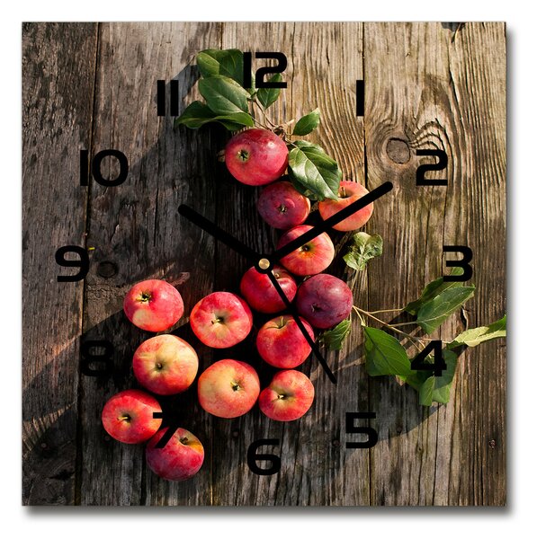Sklenené hodiny štvorec Jablká na stole