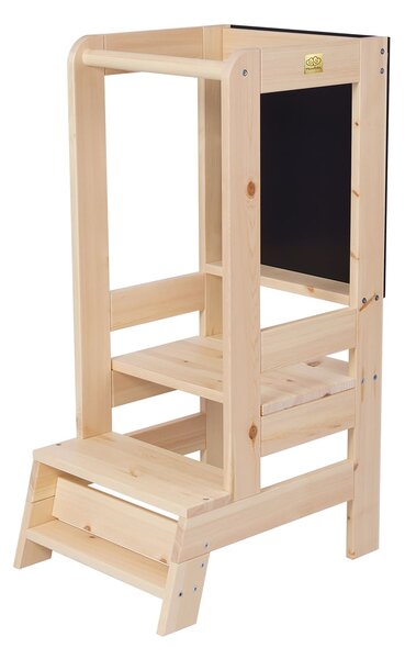 MeowBaby® MeowBaby® montessori drevená učiaca veža pre deti s tabuľou - prírodná