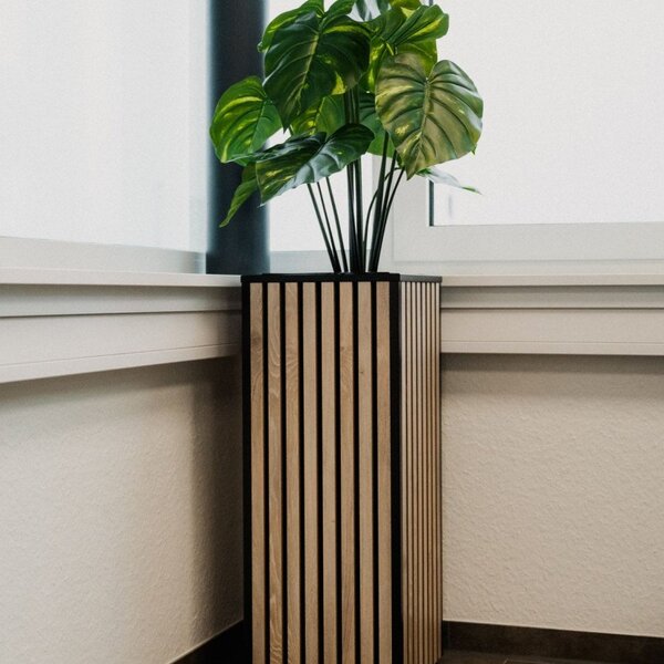 Interiérový kvetináč SILENT, akustické drevené dosky, výška 55 cm, hnedá