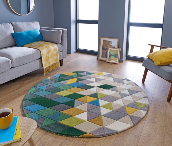 Flair Rugs , Ručne všívaný kusový koberec Illusion Prism Green/Multi kruh, 160x160 (priemer) kruh, viacfarebná, obývacia izba