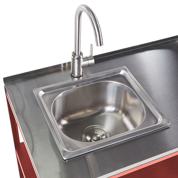 Vonkajší kuchynský ostrovček s drezom červená nehrdzavejúca oceľ 80 x 50 x 92 cm s vrchnou časťou záhradná kuchyňa jedáleň