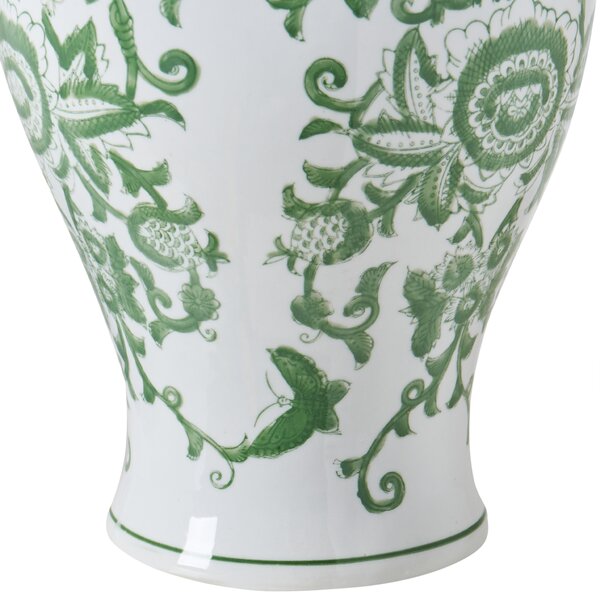 Váza na kvety s vrchnákom biela a zelená porcelánová nádoba s vekom dekoratívny doplnok starožitný vintage dizajn