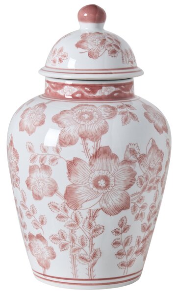 Váza na kvety s vrchnákom biela a červená porcelánová nádoba s vekom dekoratívny doplnok starožitný vintage dizajn