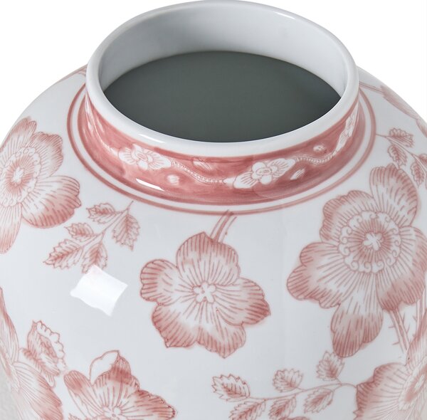 Váza na kvety s vrchnákom biela a červená porcelánová nádoba s vekom dekoratívny doplnok starožitný vintage dizajn