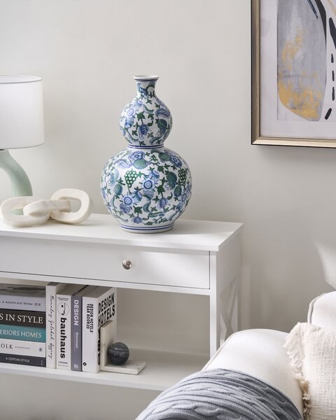 Váza na kvety biela a modrá z porcelánu dekoratívny doplnok starožitný vintage dizajn