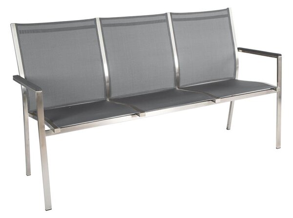 Stern Nerezová stohovateľná lavica Cardiff, Stern, 160x61x92 cm, rám nerez, výplet textilén striebornočierny (silver grey), podrúčky šedočierne (anthracite)