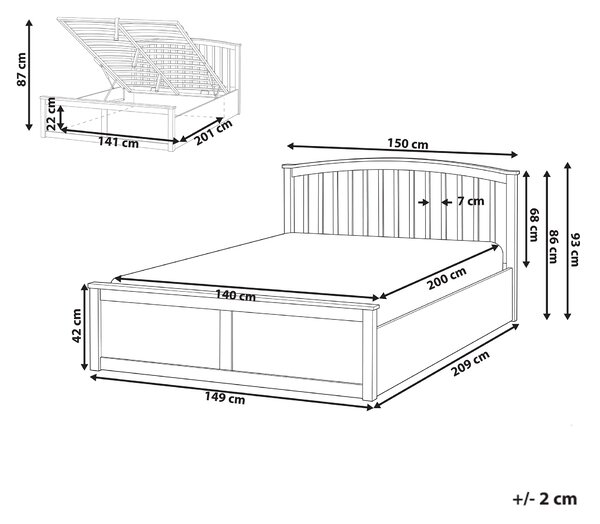 Posteľ biela borovicové drevo 140 x 200 cm s čelom lamelový rošt úložný priestor minimalistický škandinávsky štýl spálňa