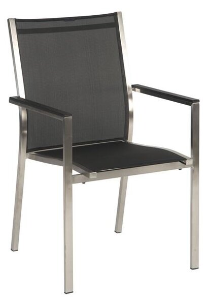 Stern Nerezové stohovateľné jedálenské kreslo Cardiff, Stern, 57x61x92 cm, rám nerez, výplet textilén striebornočierny (silver grey), podrúčky šedočierne (anthracite)