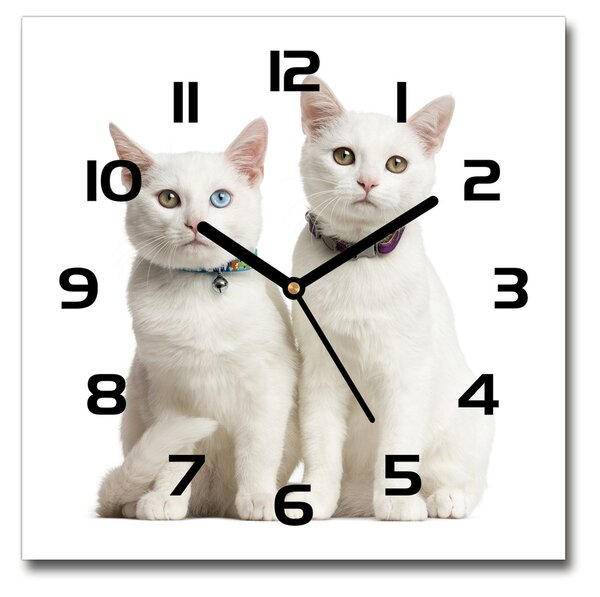 Sklenené hodiny štvorec Biele mačky