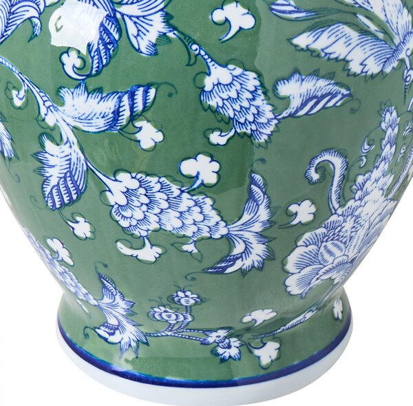 Váza na kvety zelená porcelánová so vzorom dekoratívny doplnok starožitný vintage dizajn