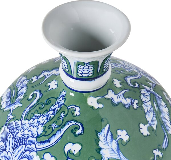 Váza na kvety zelená porcelánová so vzorom dekoratívny doplnok starožitný vintage dizajn