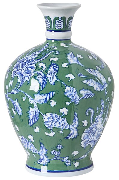 Váza na kvety zelená porcelánová so vzorom dekoratívny doplnok starožitný vintage dizajn