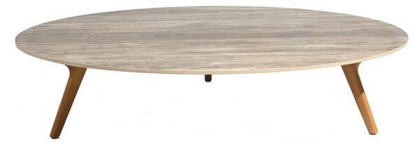 Manutti Nízky stôl Torsa, Manutti, okrúhly priemer 148x29,5 cm, rám teak, doska keramika 12 mm, dekor fossil