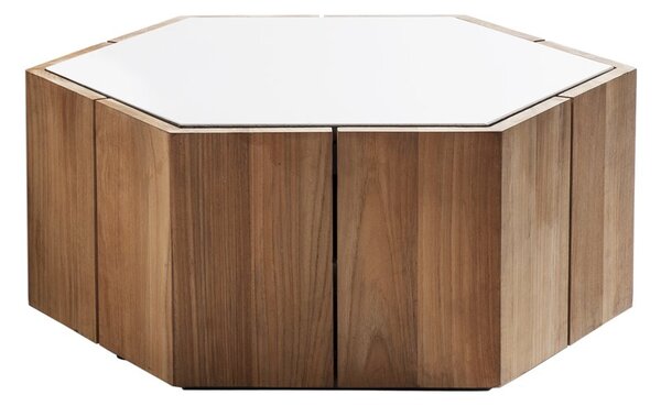 Tribu Konferenčný stolík Hexagon, Tribu, 69x31 cm, rám teak, doska glazovaný lávový kameň farba linen