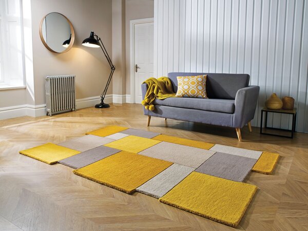 Flair Rugs , Ručne všívaný kusový koberec Abstract Collage Ochre / Natural, 120x180, žltá, kancelária