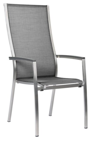 Stern Nerezová stohovateľná jedálenská stolička Cardiff s vysokým operadlom, Stern, 56x70x110 cm, rám nerez, výplet textilén striebornočierny (silver grey), podrúčky šedočierne (antracit)