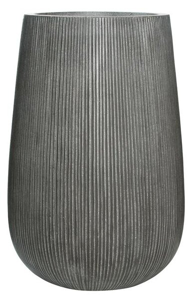 Pottery Pots Vonkajší kvetináč okrúhly Patt high M, Dark Grey (farba tmavosivá, zvislé pruhy), kolekcia Ridged, materiál Ficonstone, priemer 44 cm x v 66 cm, objem cca 83 l