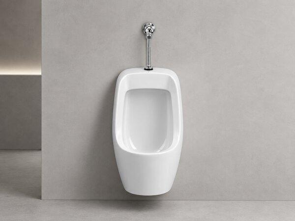 CERANO - Závesný pisoár Vulcan - vrátane tlačného ventilu - lesklá biela - 48x29 cm