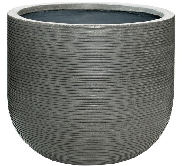 Pottery Pots Vonkajší kvetináč okrúhly Cody L, Dark Grey (farba tmavosivá, vodorovné pruhy), kolekcia Ridged, materiál Ficonstone, priemer 42 cm x v 37 cm, objem cca 45 l