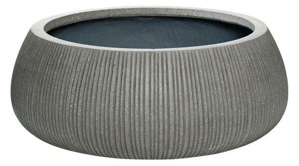 Pottery Pots Vonkajší kvetináč okrúhly Eileen XXL, Dark Grey (farba tmavosivá, vertikálne pruhy), kolekcia Ridged, materiál Ficonstone, priemer 53 cm x v 21 cm, objem cca 40 l