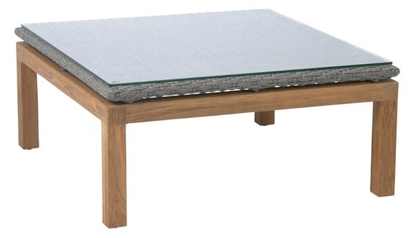 Stern Konferenčný stolík Leah, Stern, 74x74x35,5 cm, teakový rám, doska opletená lankovým výpletom (PP) farba sivá (stone grey) vrátane sklenenej dosky