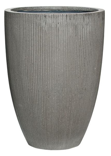 Pottery Pots Vonkajší kvetináč okrúhly Ben L, Dark Grey (farba tmavo sivá, zvislé pruhy), kolekcia Ridged, materiál Ficonstone, priemer 40 cm x v 55 cm, objem cca 54 l