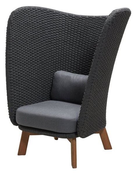 Cane-line Nízke kreslo s vysokou zadnou opierkou Peacock, Cane-line, 102x89x126 cm, nohy teak, výplet lanko Soft Rope dark grey, sedáky vonkajšia látka Natté grey