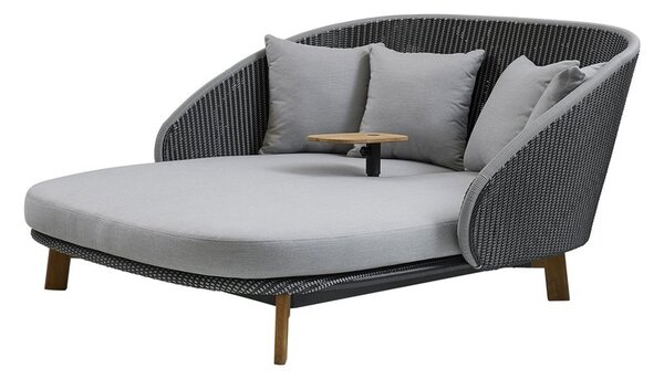 Cane-line Denná posteľ Peacock, Cane-line, 219x199x97 cm, nohy teak, rám hliník, výplet umelý ratan farba grey/light grey, vankúše vonkajšia látka Natté light grey, s odkladacím stolíkom