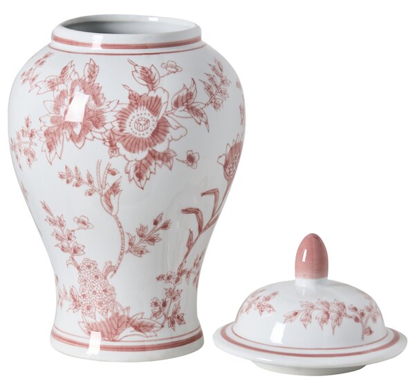 Váza na kvety s vrchnákom biela a červená porcelánová nádoba s vekom dekoratívny doplnok starožitný vintage dizajn