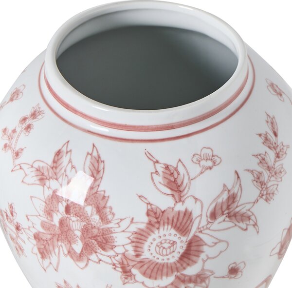 Váza na kvety s vrchnákom biela a červená porcelánová nádoba s vekom dekoratívny doplnok starožitný vintage dizajn