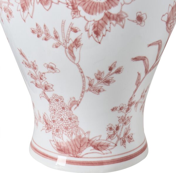 Váza na kvety s vrchnákom biela a červená porcelánová nádoba s vekom dekoratívny doplnok starožitný vintage dizajn